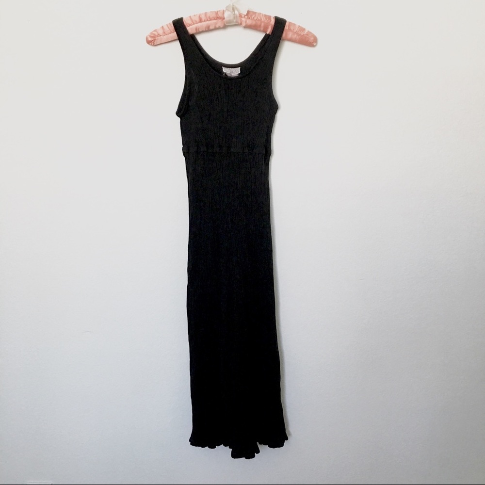 Vintage 1990s Ribbed Sleeveless Satin Midi Dress